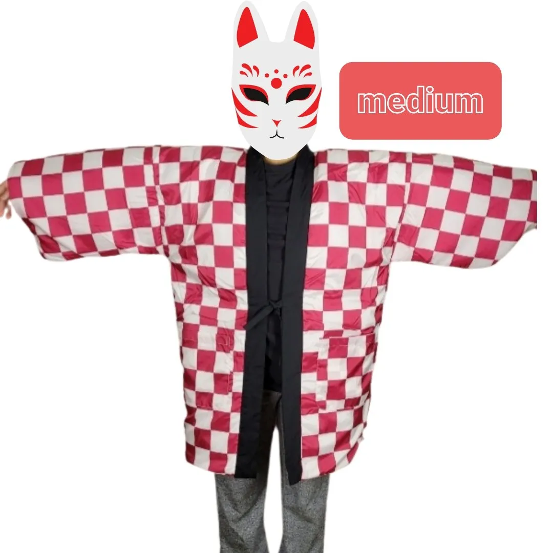 Reversible Traditional Japanese Warm Hanten Coat - Nezuko style Demon Slayer print