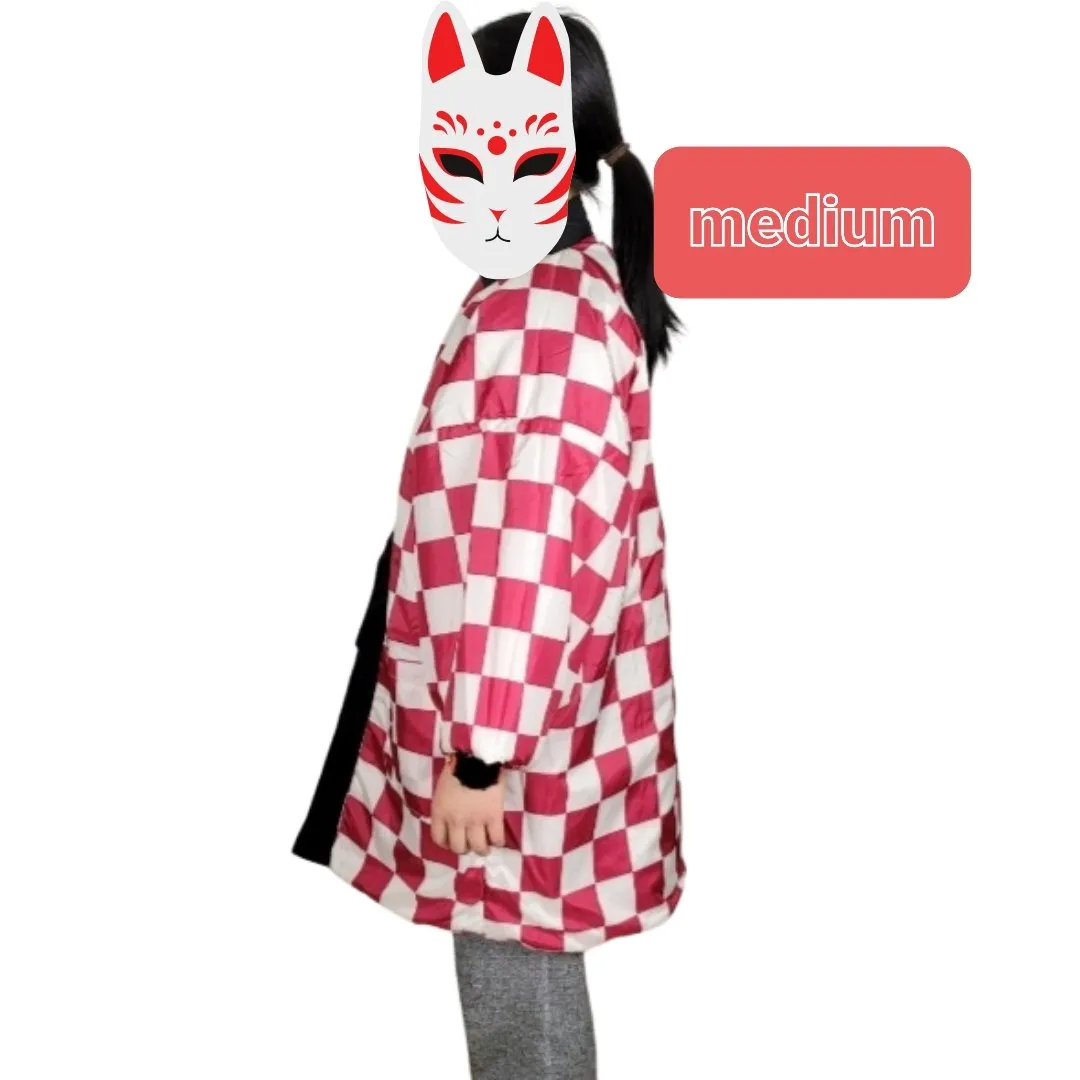 Reversible Traditional Japanese Warm Hanten Coat - Nezuko style Demon Slayer print