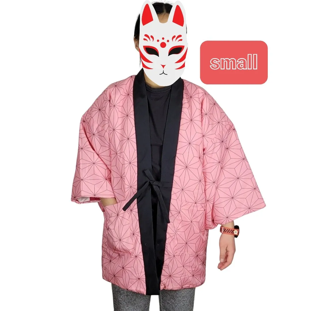 Reversible Traditional Japanese Warm Hanten Coat - Nezuko style Demon Slayer print