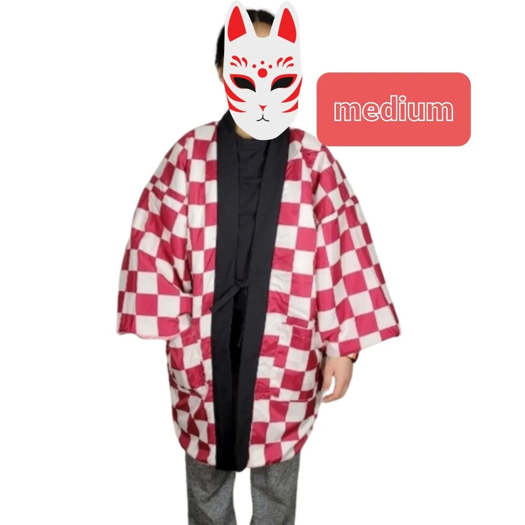 Reversible Traditional Japanese Warm Hanten Coat - Nezuko style Demon Slayer print