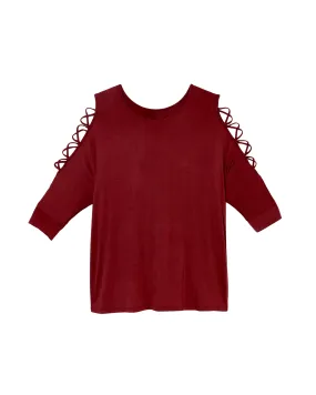 Risa Lace Up Tee | Burgundy