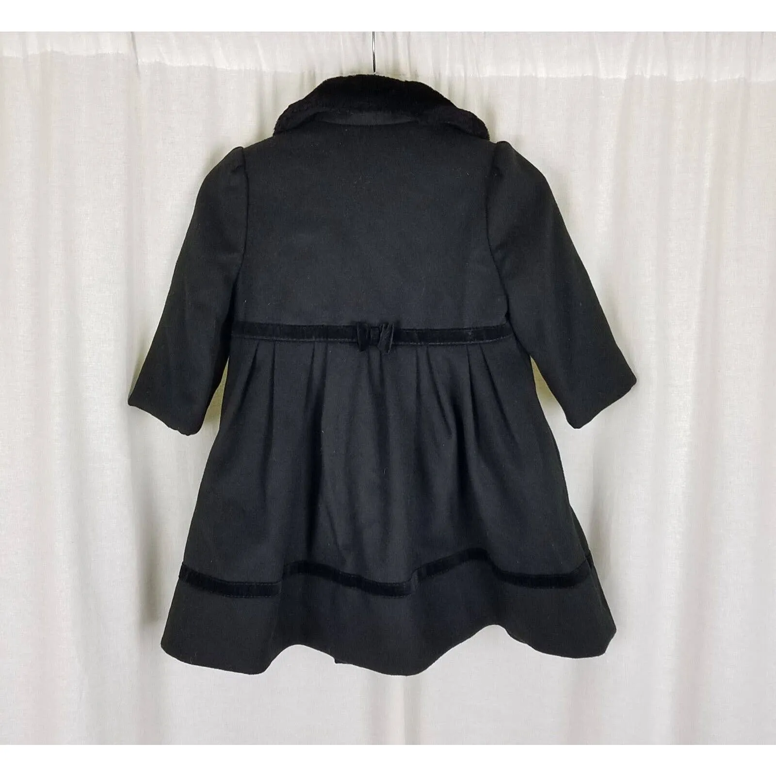 Rothschild Faux Fur Collar Velvet Trim Vegan Wool Princess Coat Peacoat Girls 2T