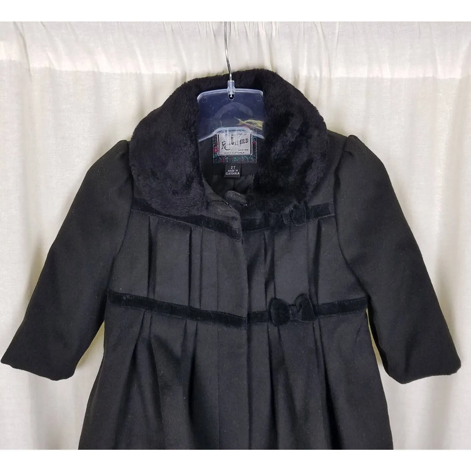 Rothschild Faux Fur Collar Velvet Trim Vegan Wool Princess Coat Peacoat Girls 2T