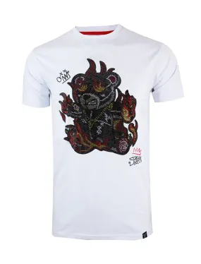 S1164RH RHINESTONE FIRE BEAR TEE (WHITE)