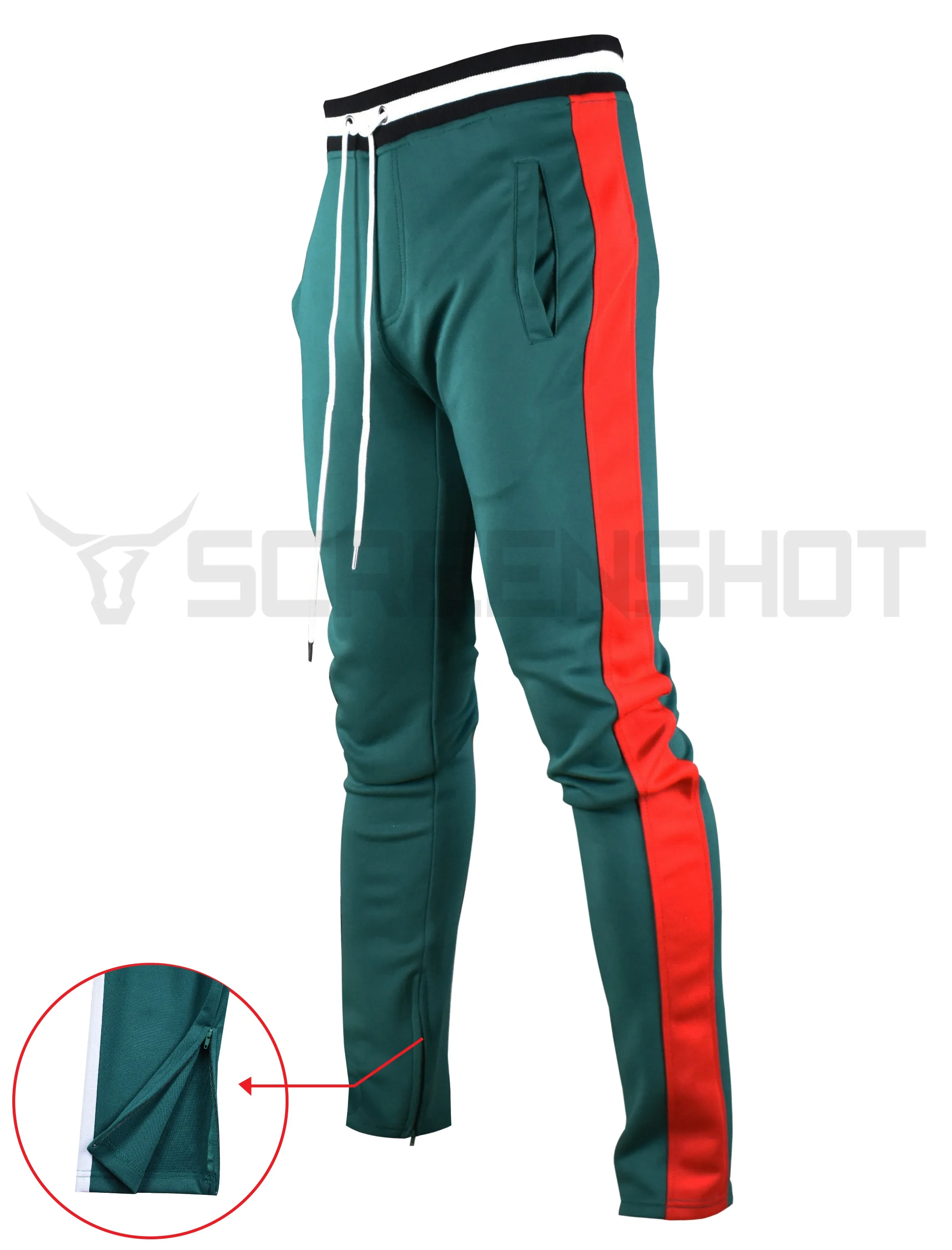 S41700-Slim Track Pants (DK.GREEN/RED)