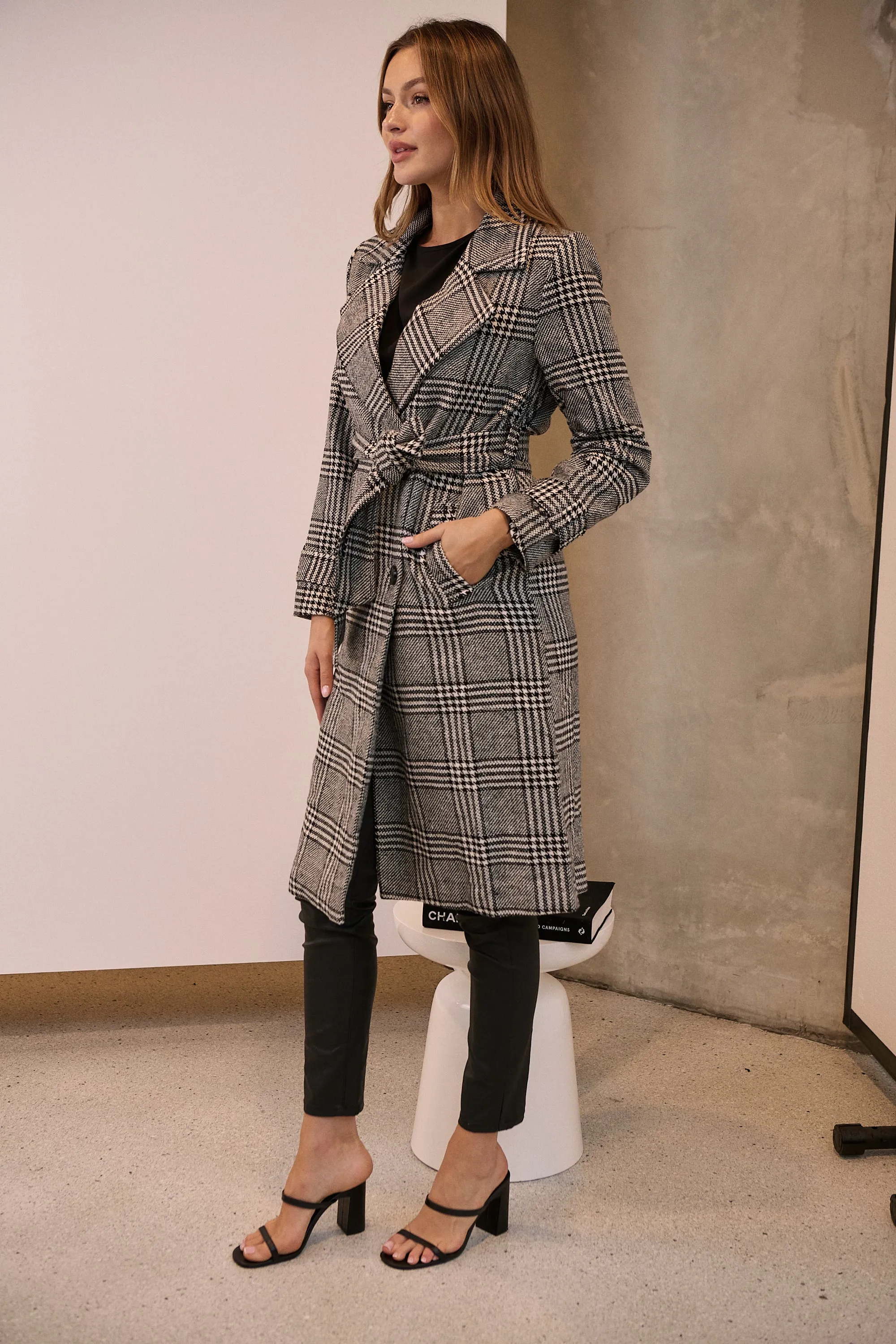 Shannon Black/White Tweed Button Coat