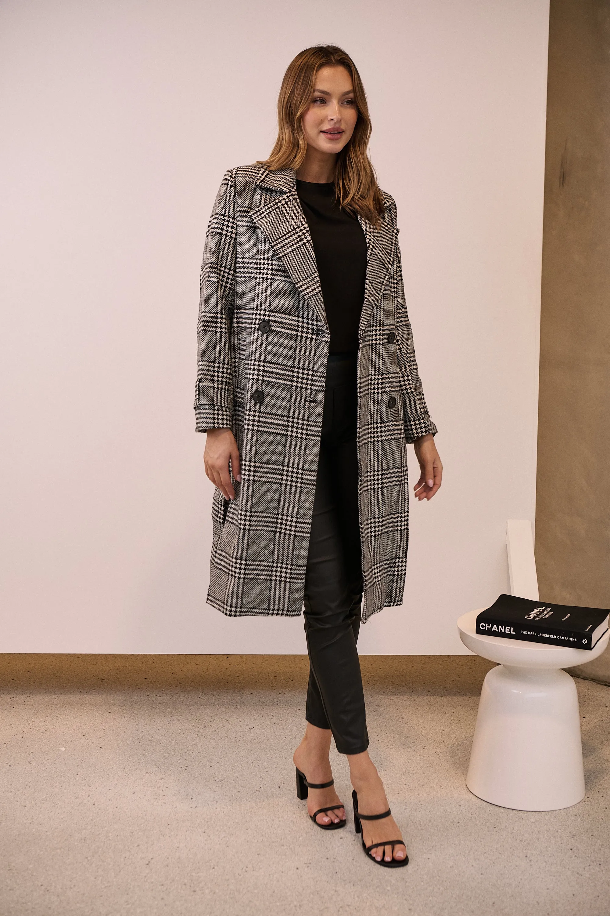 Shannon Black/White Tweed Button Coat