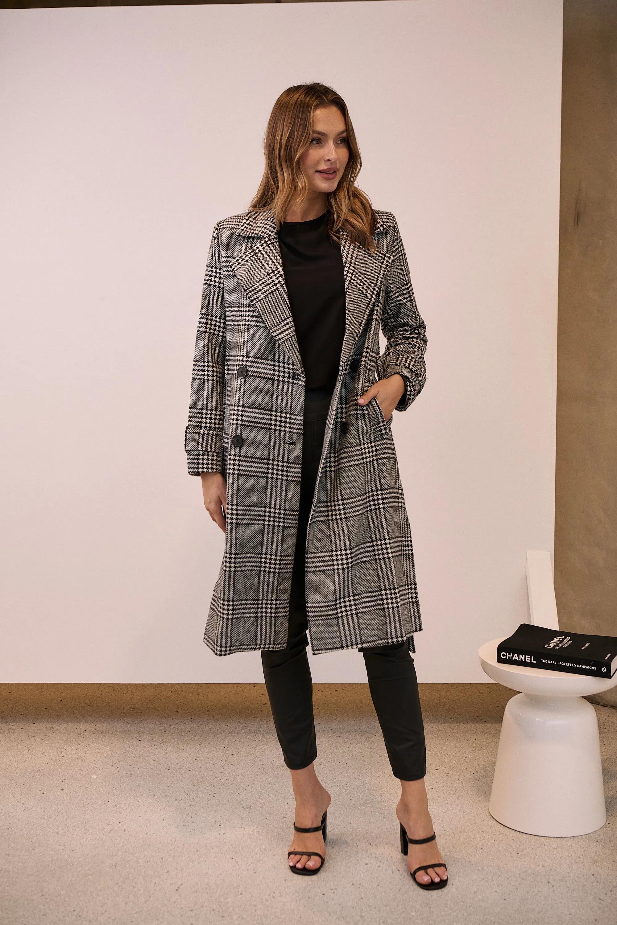 Shannon Black/White Tweed Button Coat
