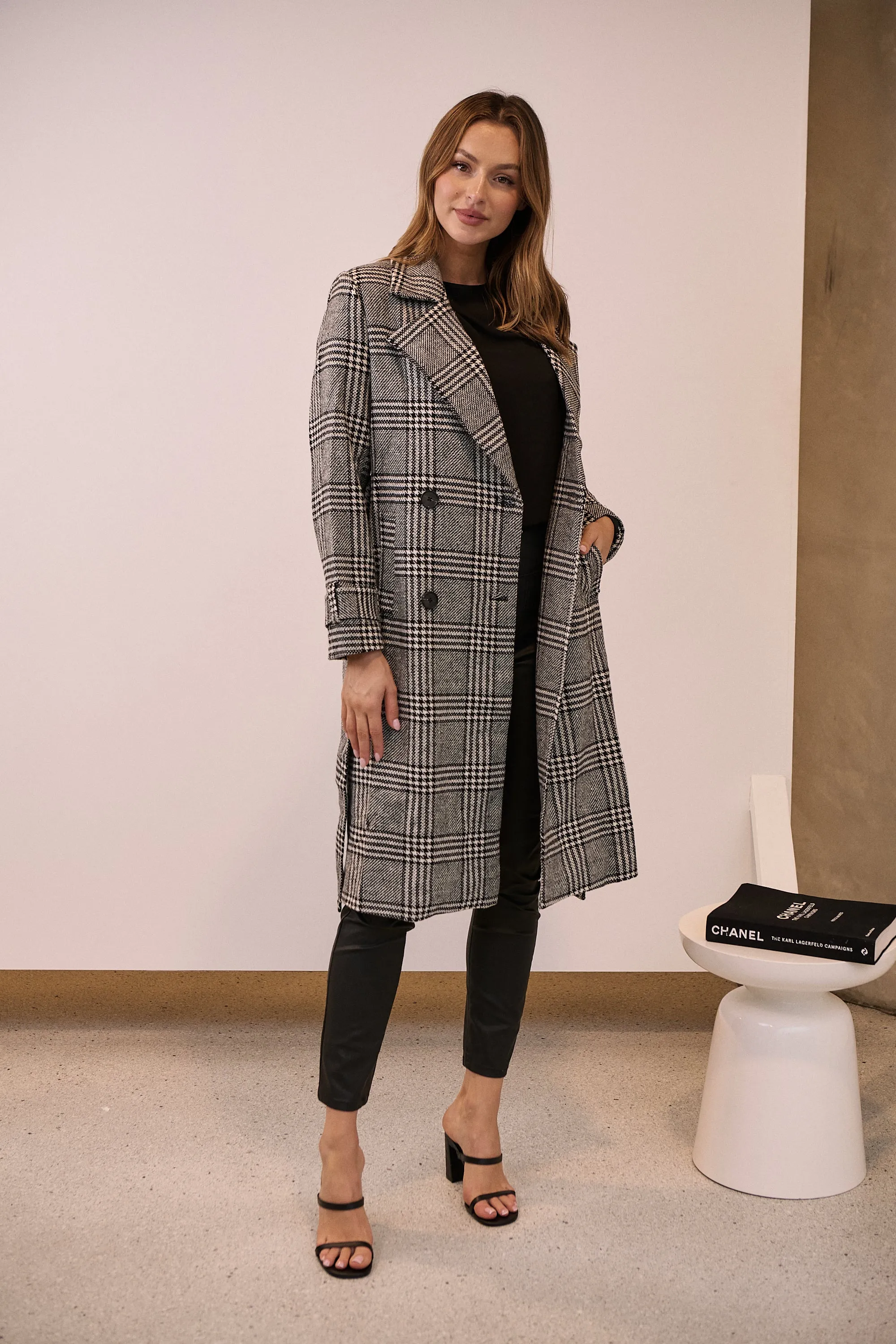 Shannon Black/White Tweed Button Coat