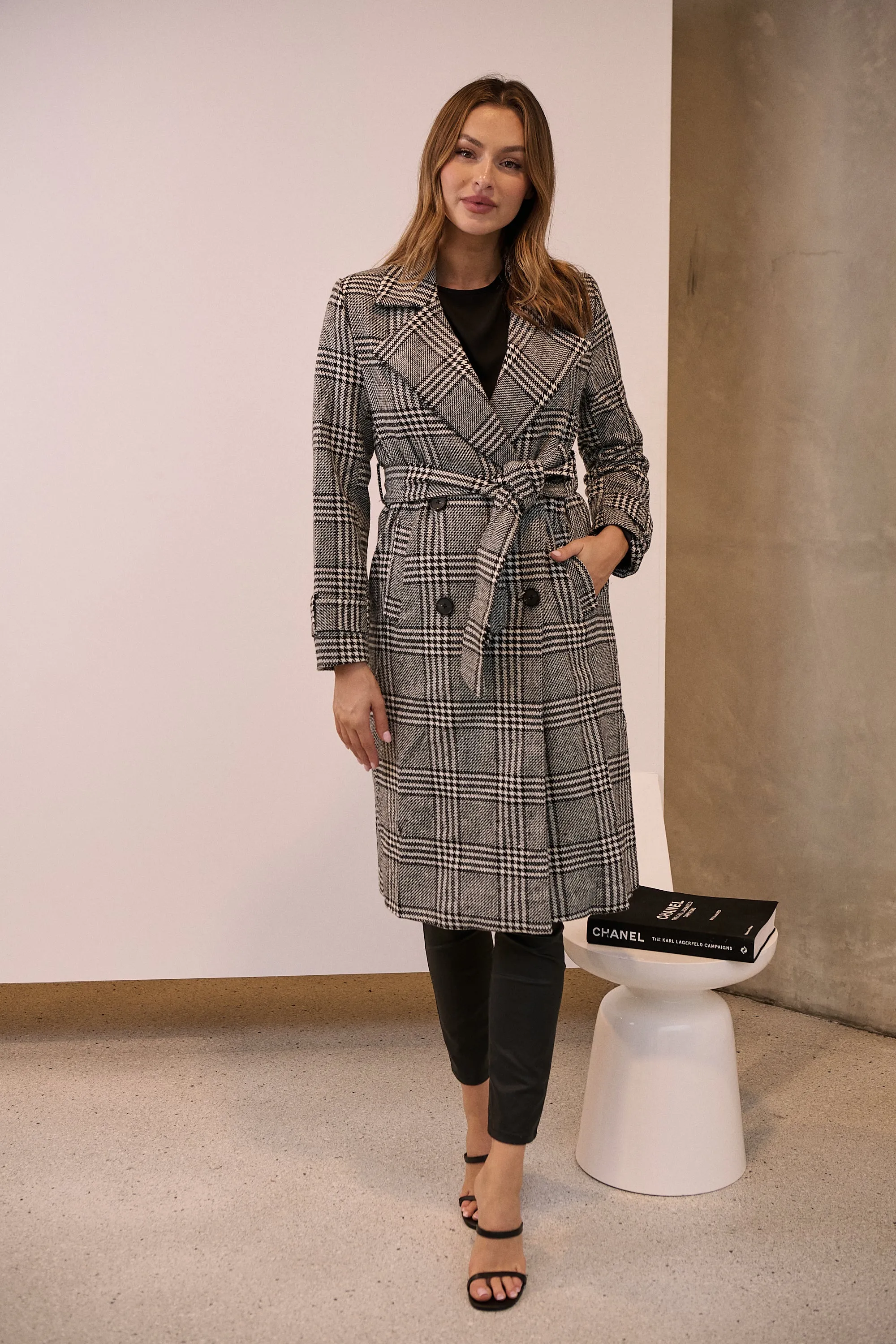 Shannon Black/White Tweed Button Coat