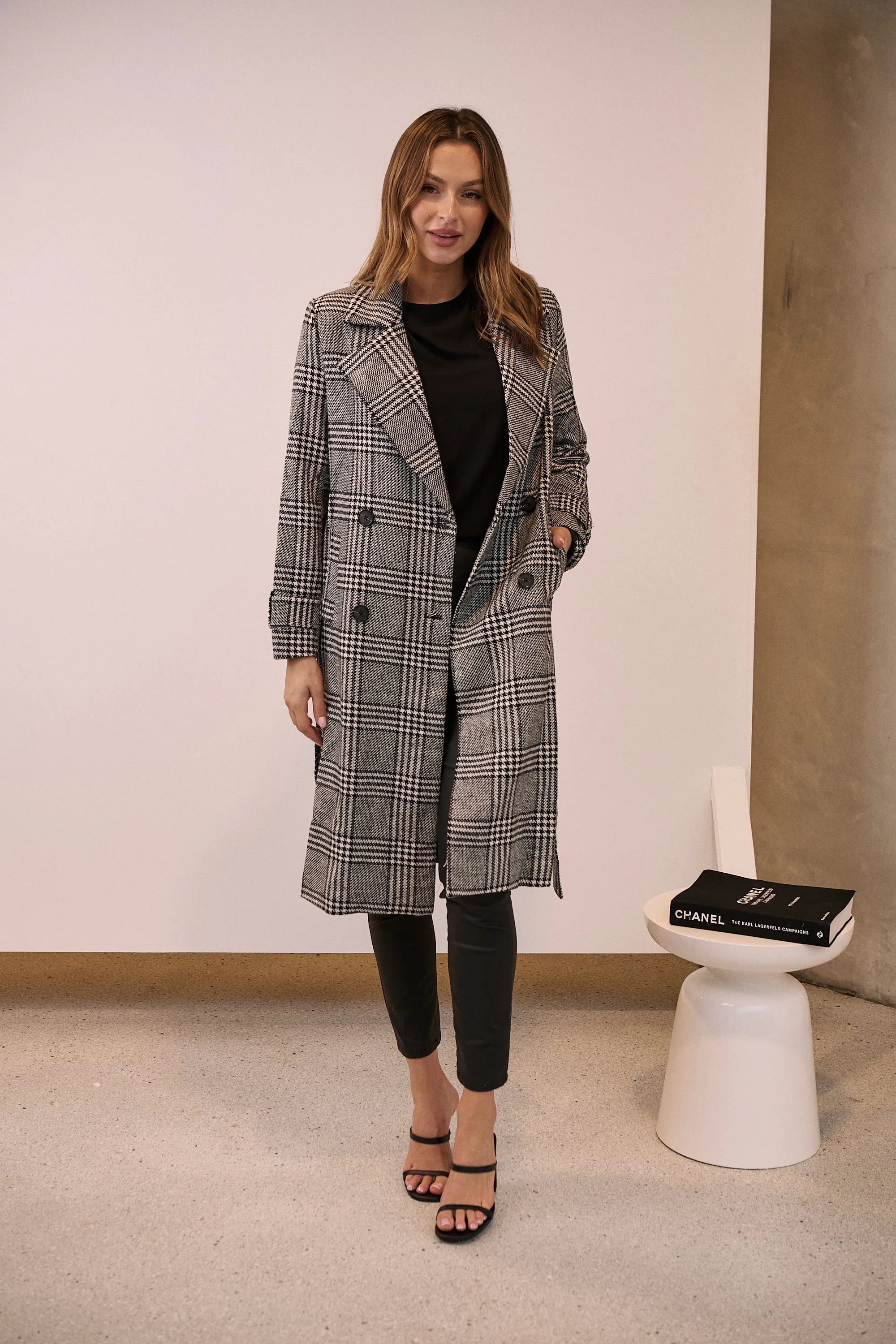 Shannon Black/White Tweed Button Coat