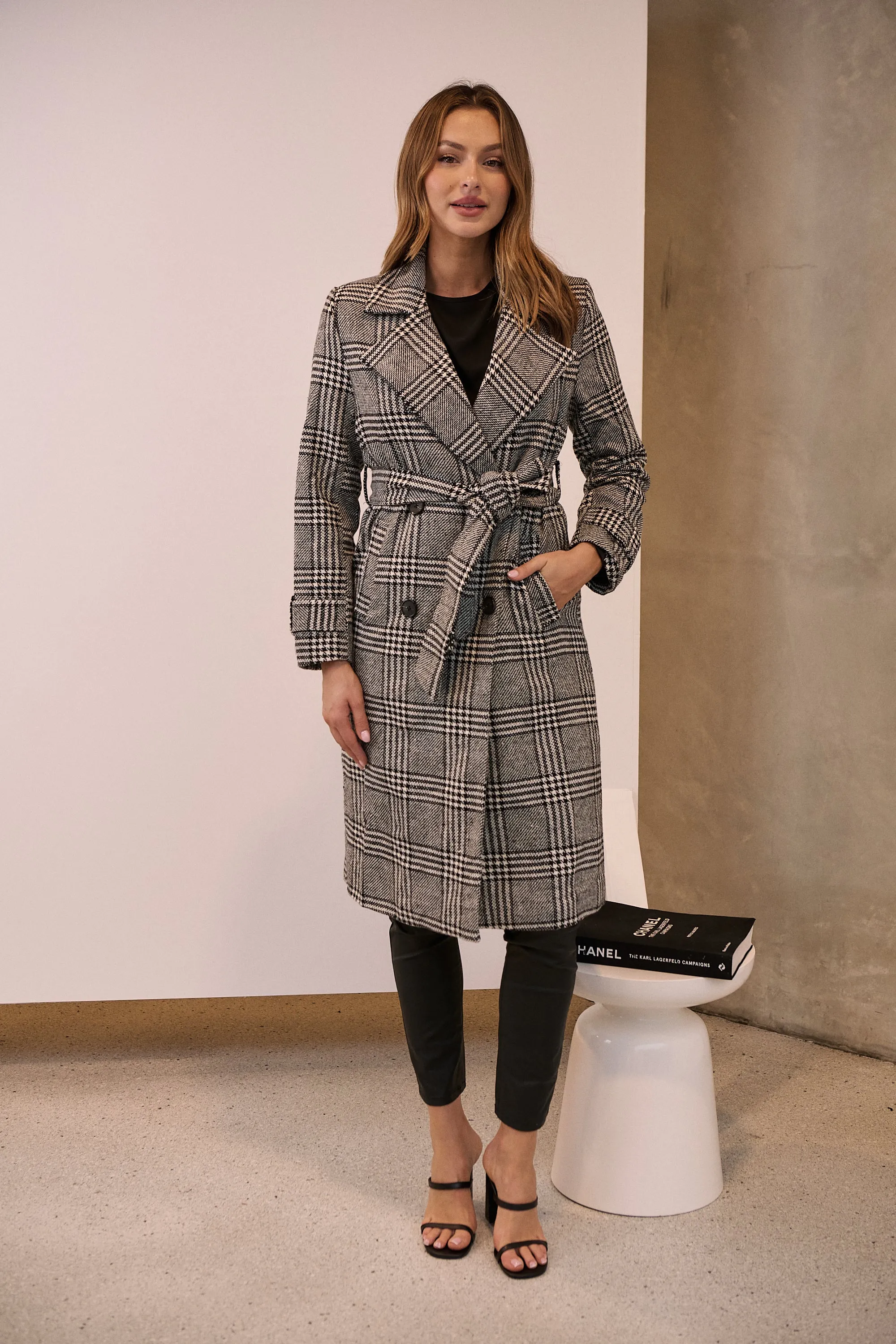 Shannon Black/White Tweed Button Coat