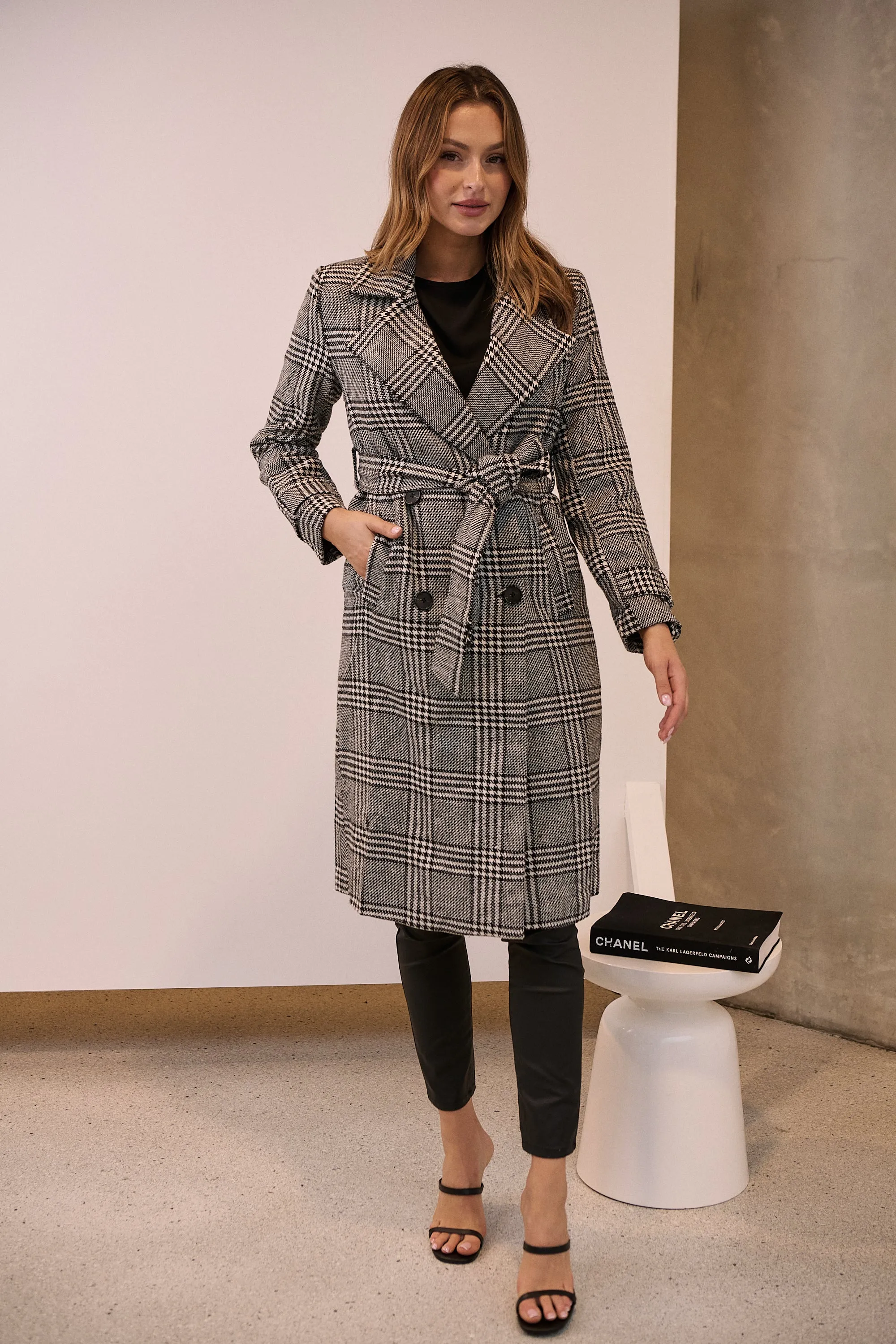 Shannon Black/White Tweed Button Coat