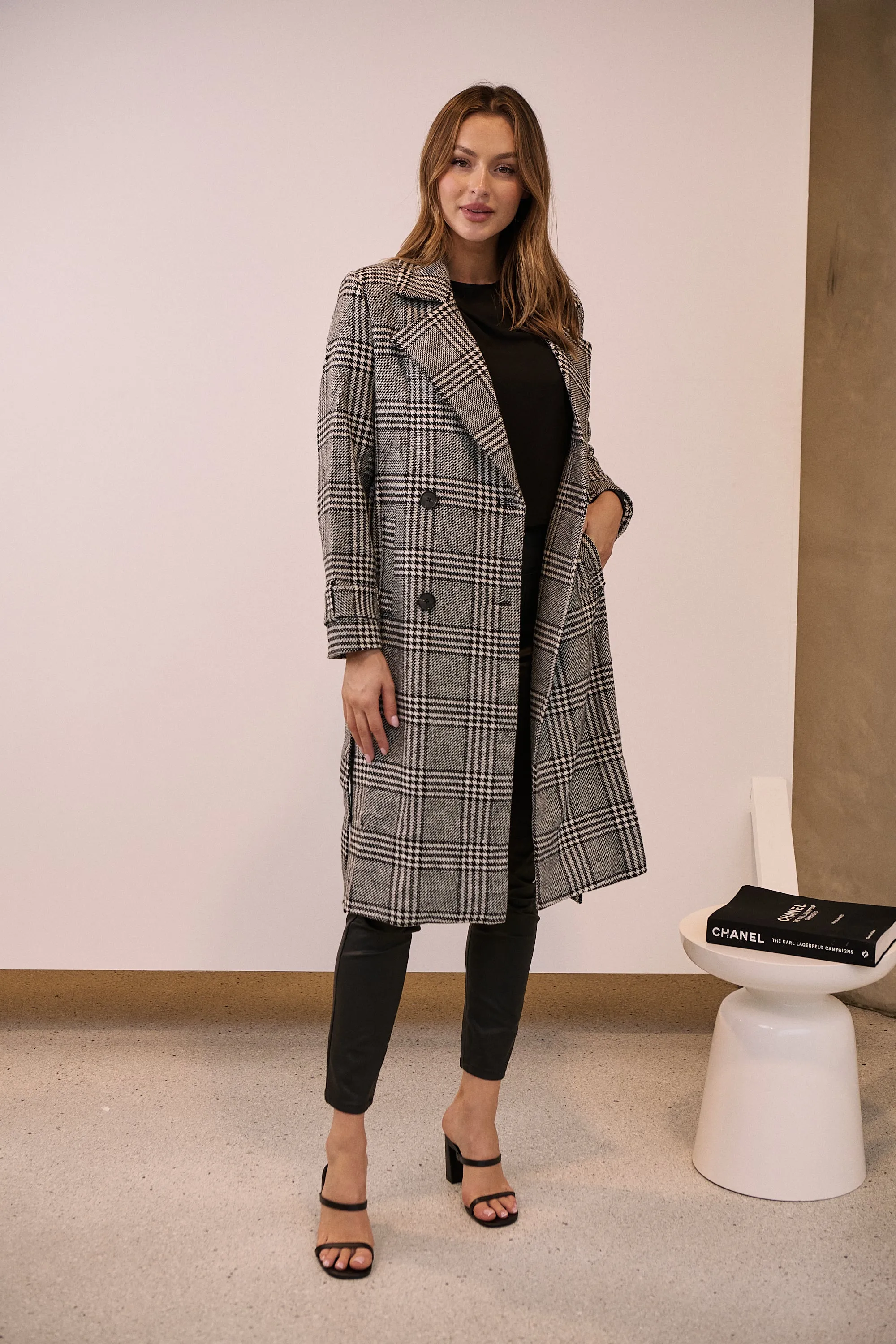 Shannon Black/White Tweed Button Coat