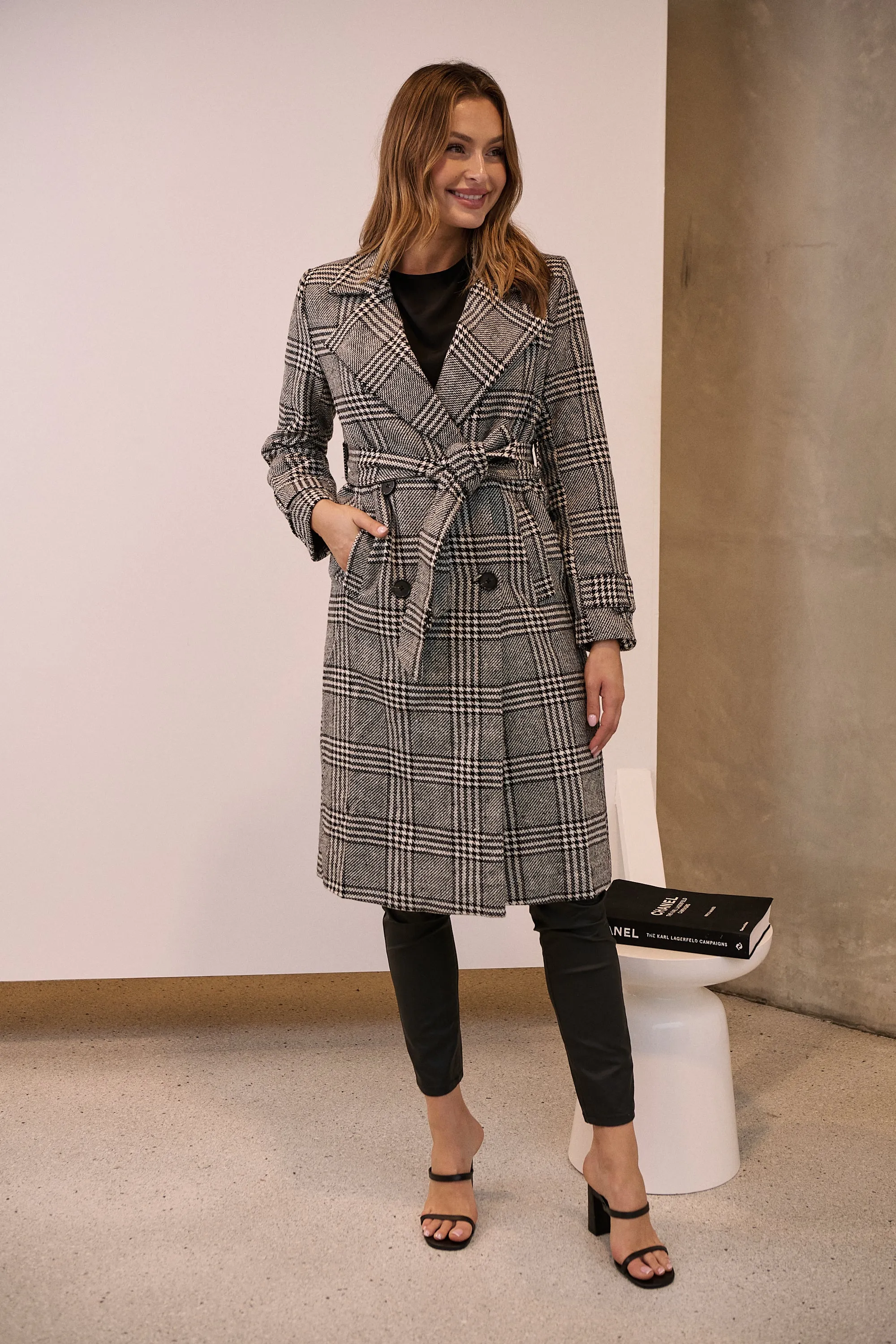 Shannon Black/White Tweed Button Coat