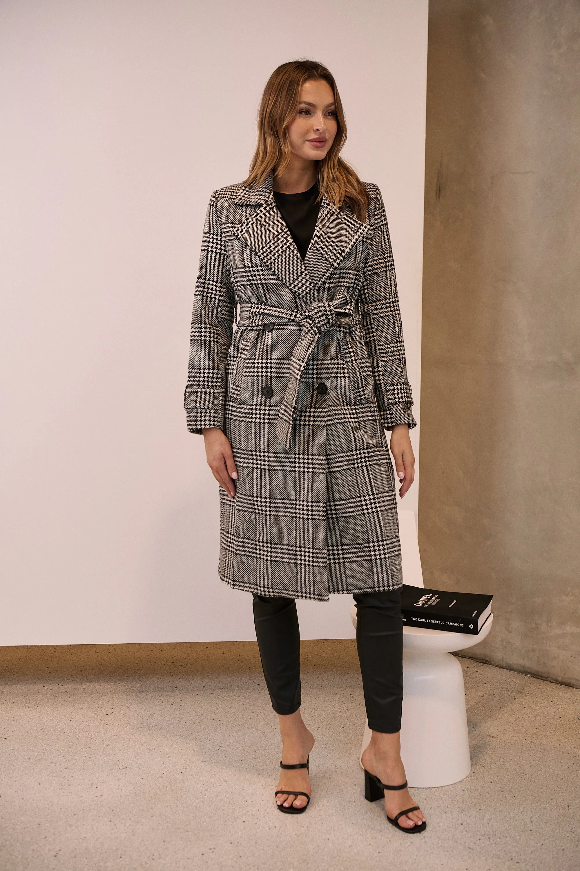 Shannon Black/White Tweed Button Coat