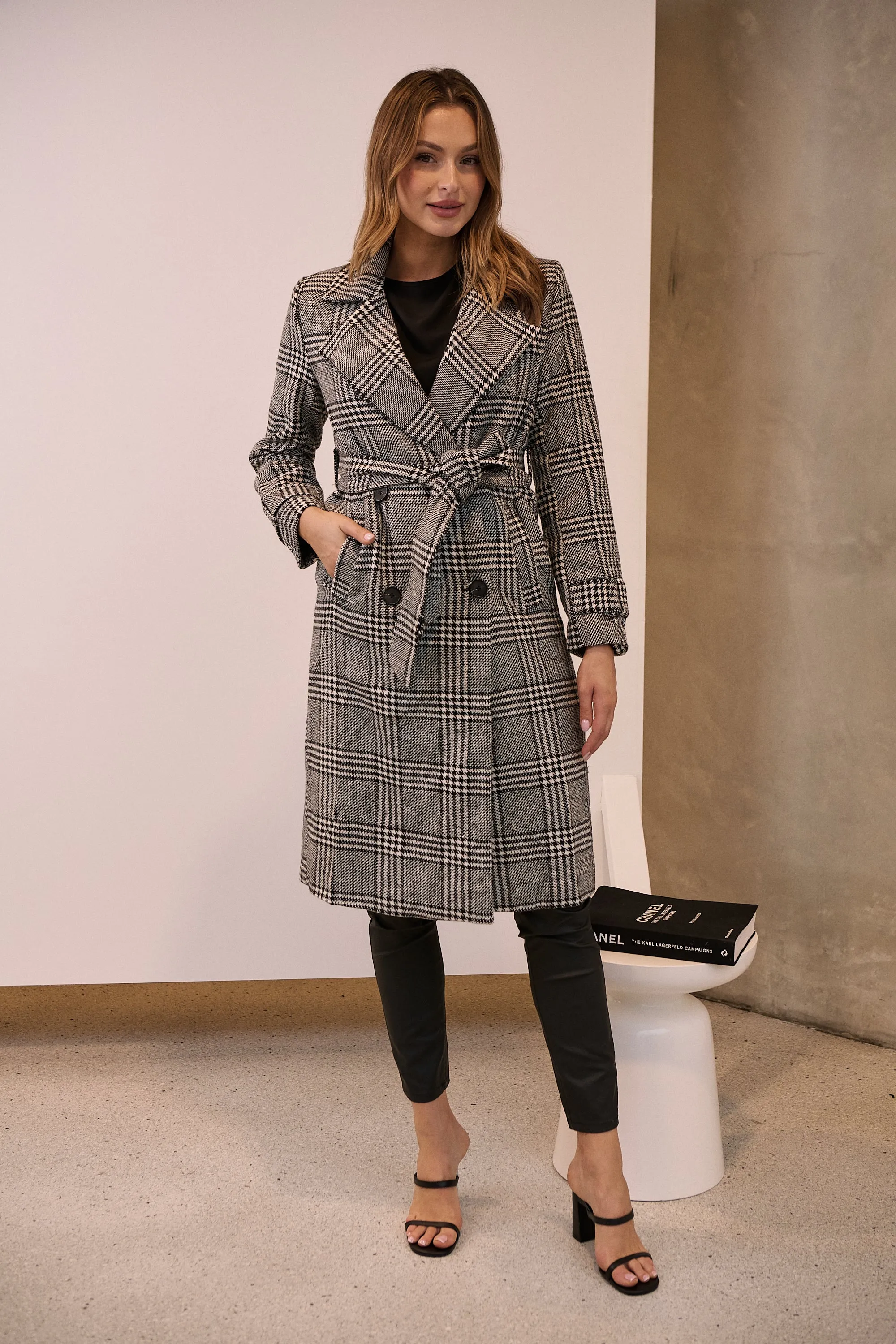 Shannon Black/White Tweed Button Coat
