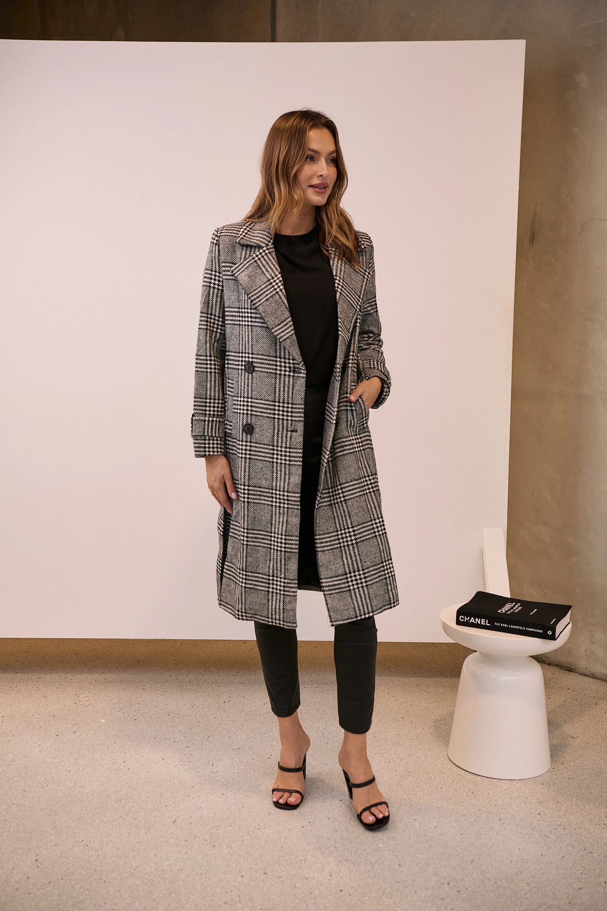 Shannon Black/White Tweed Button Coat