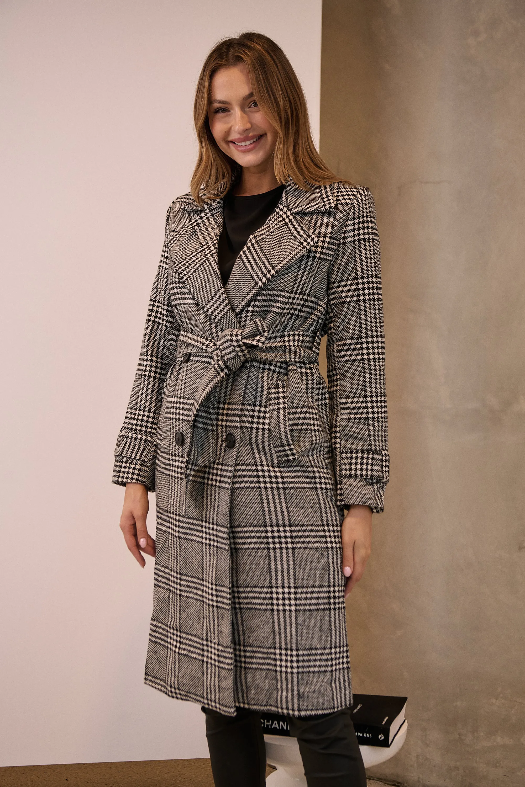 Shannon Black/White Tweed Button Coat