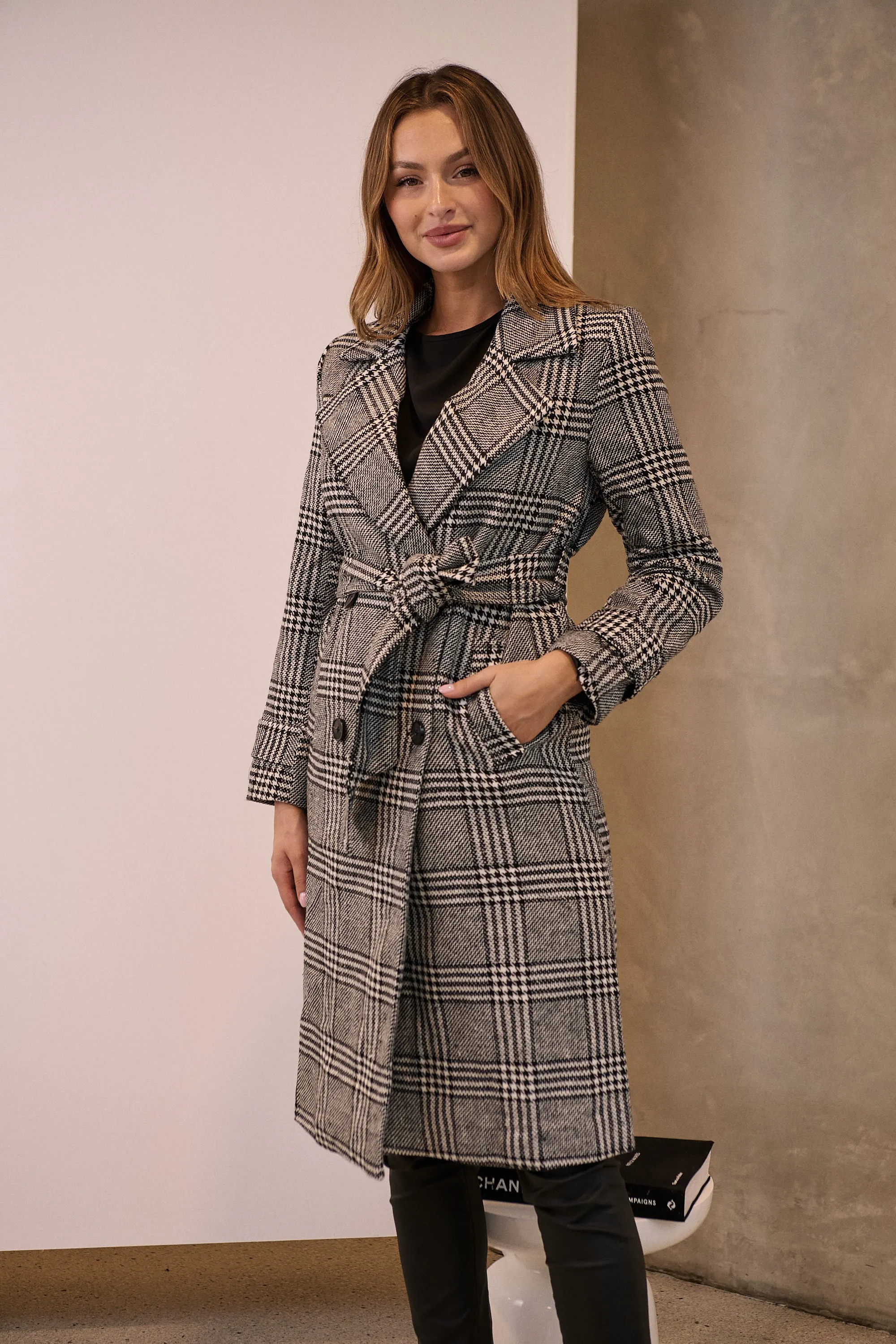 Shannon Black/White Tweed Button Coat
