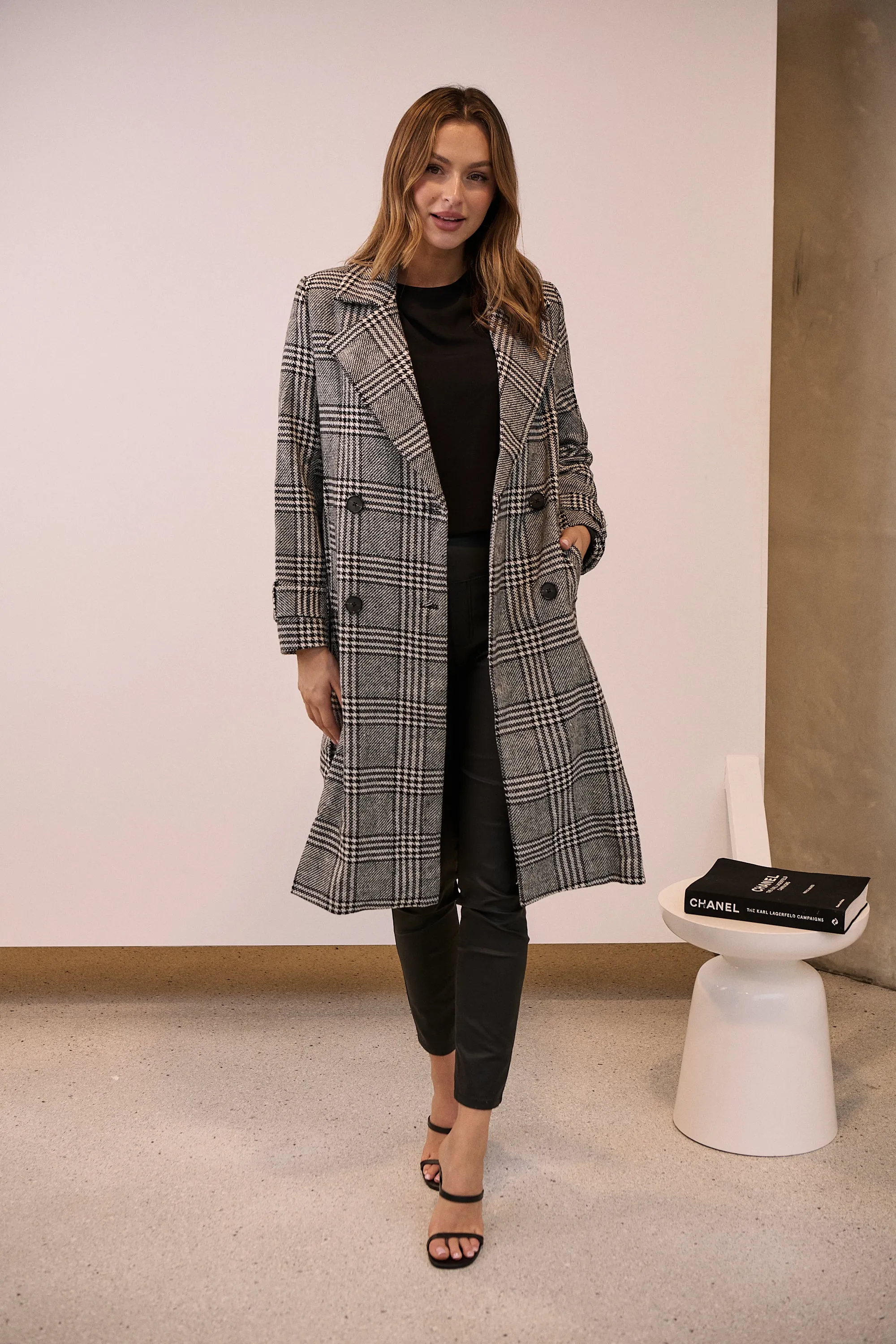 Shannon Black/White Tweed Button Coat