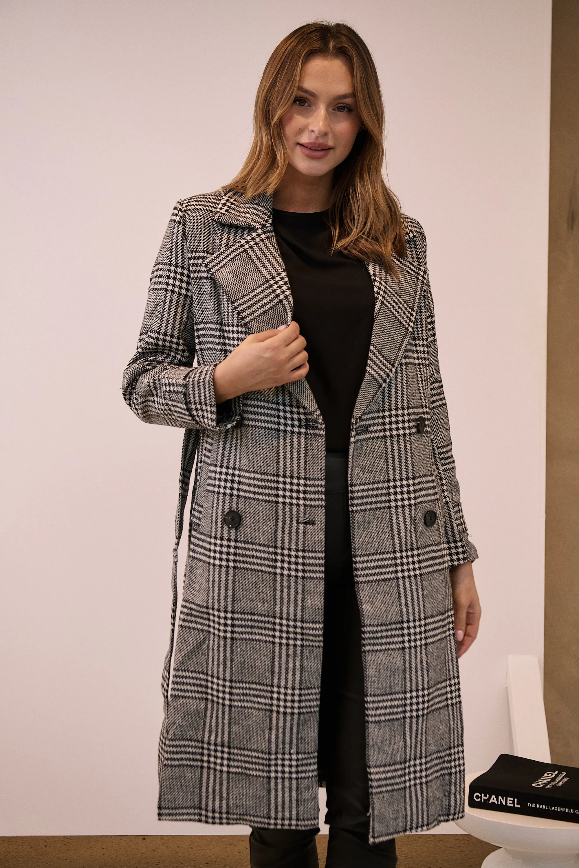 Shannon Black/White Tweed Button Coat