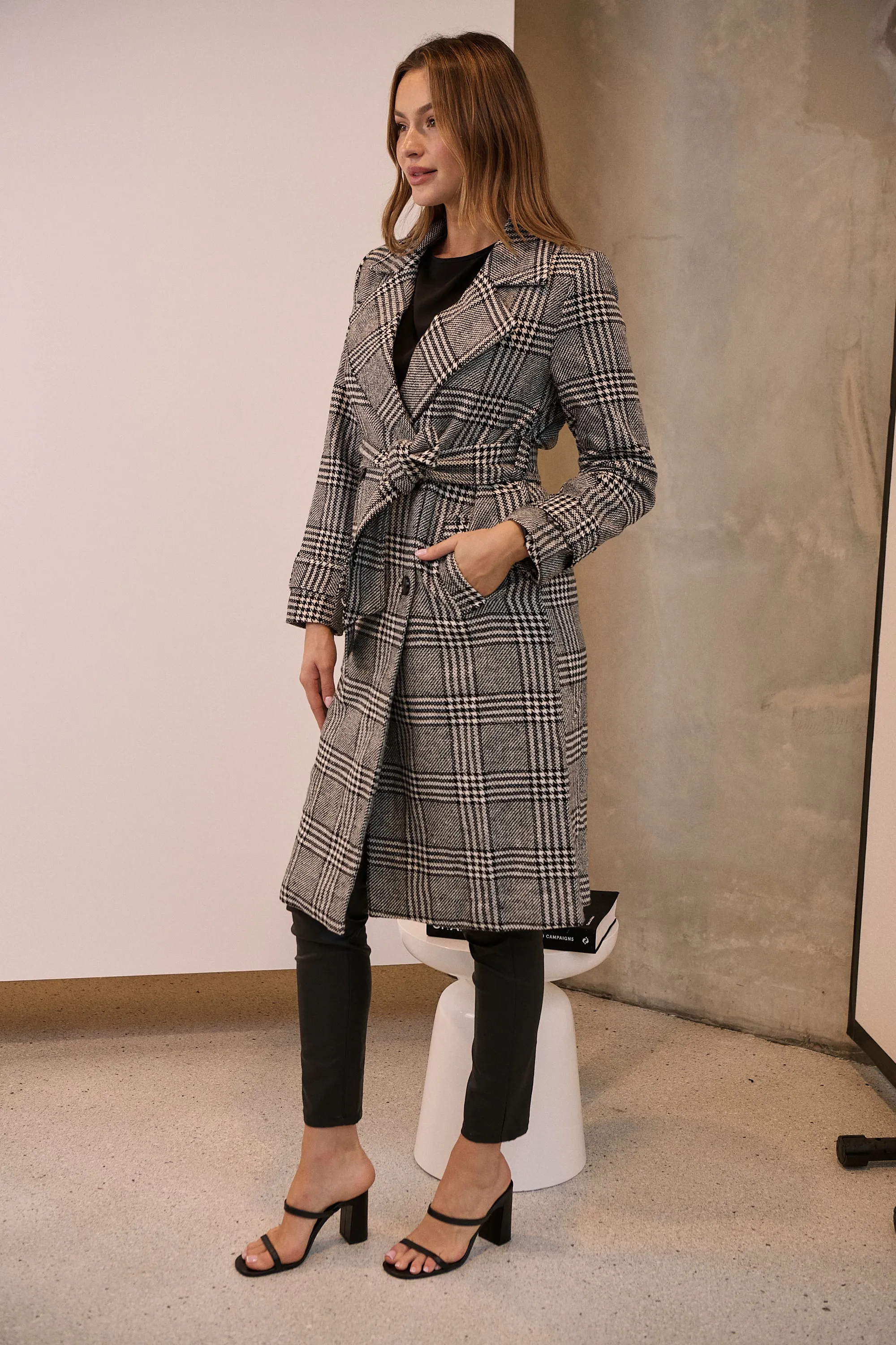 Shannon Black/White Tweed Button Coat