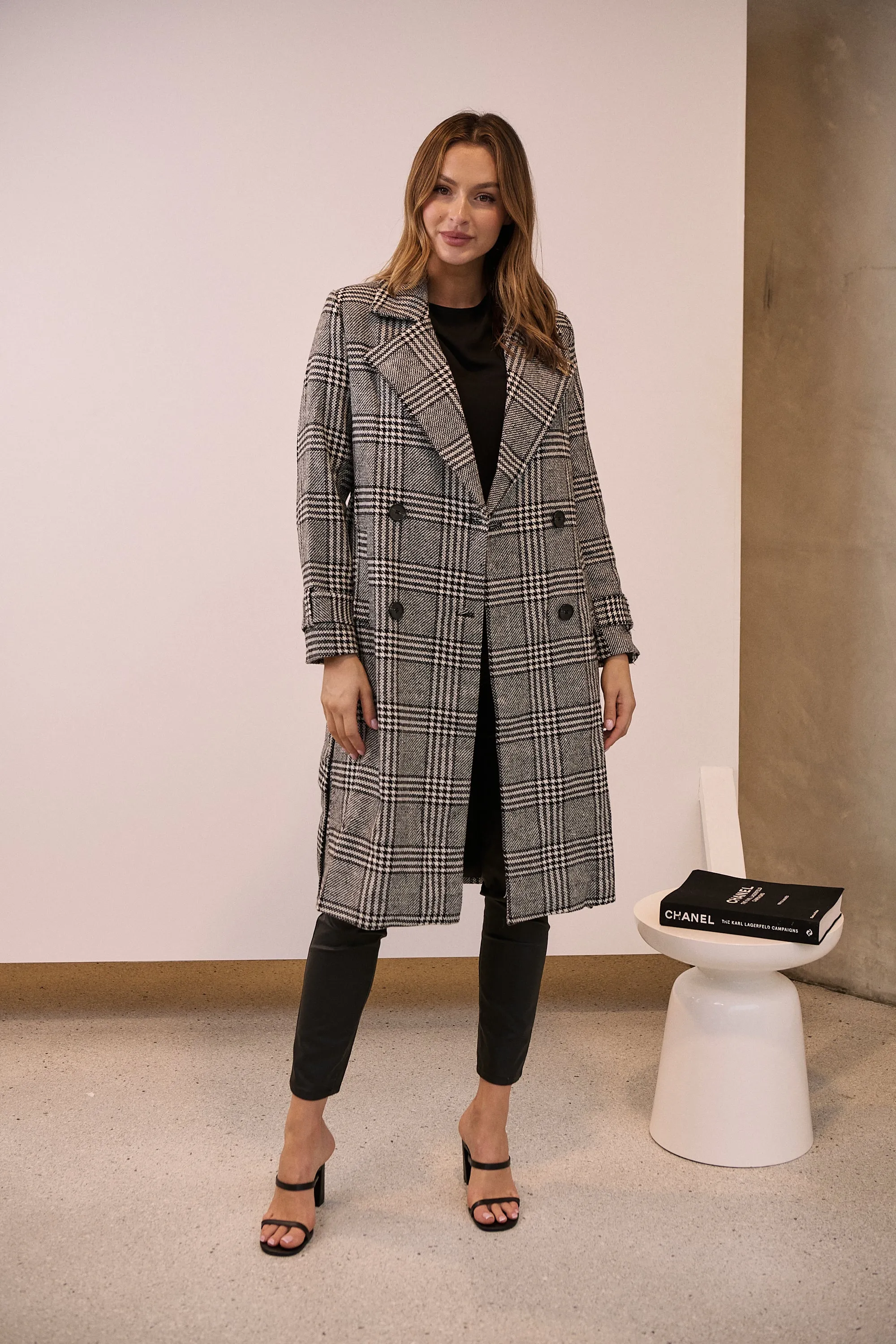 Shannon Black/White Tweed Button Coat