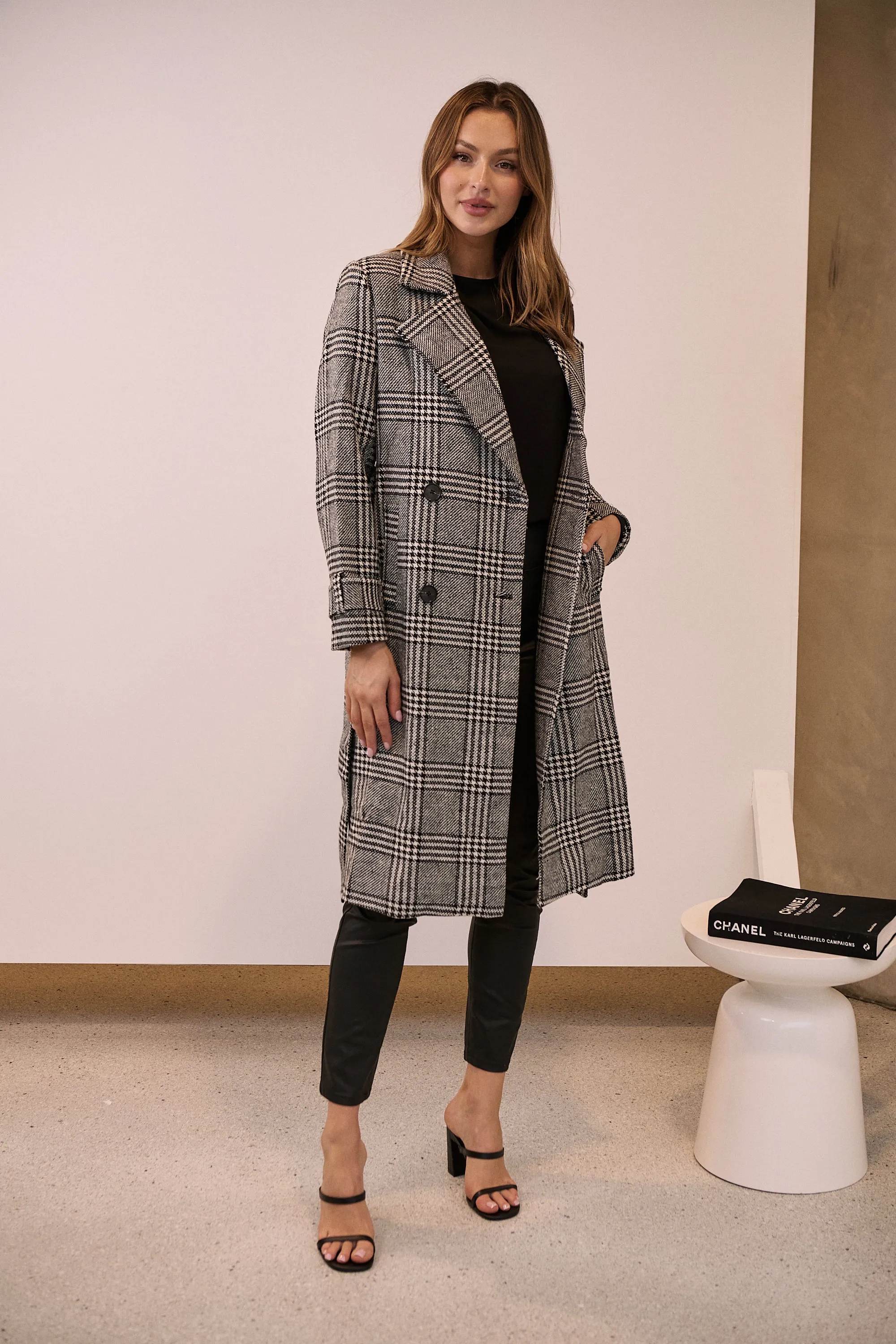 Shannon Black/White Tweed Button Coat