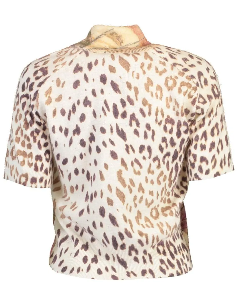 Short Sleeve Print Turtleneck Sweater