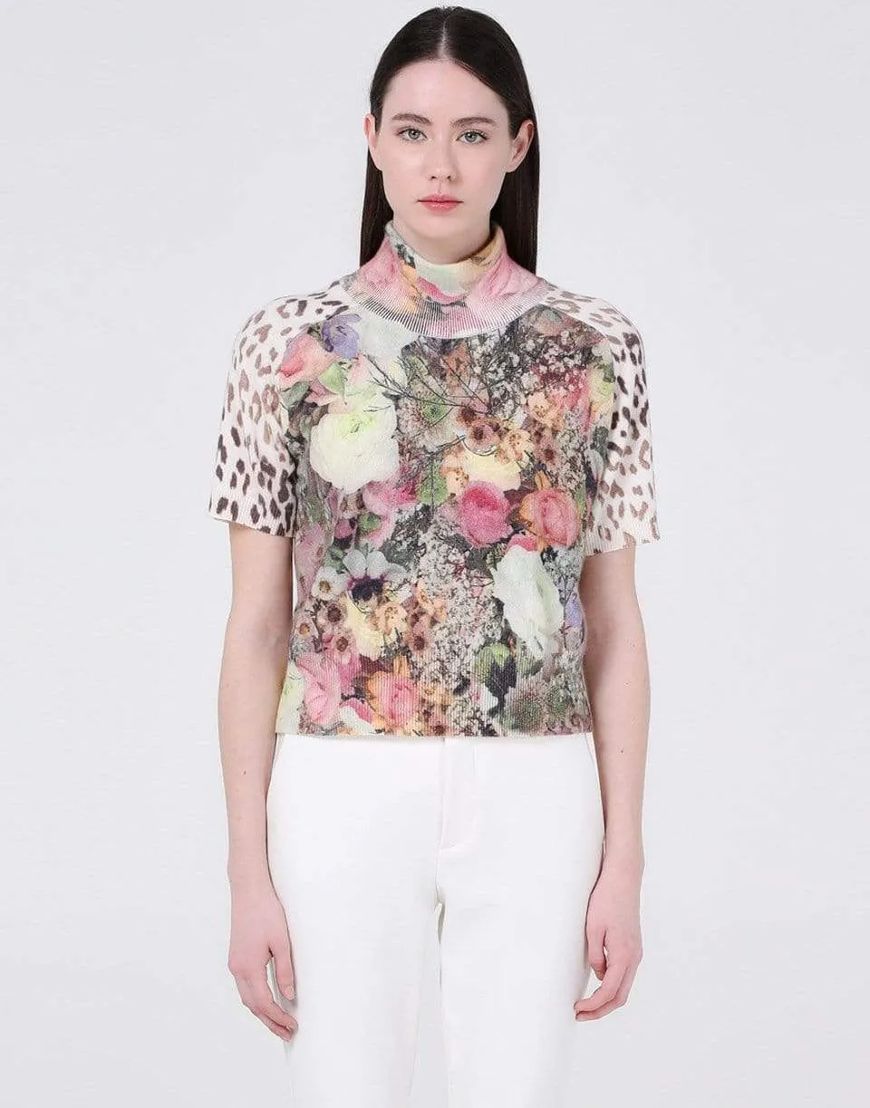 Short Sleeve Print Turtleneck Sweater