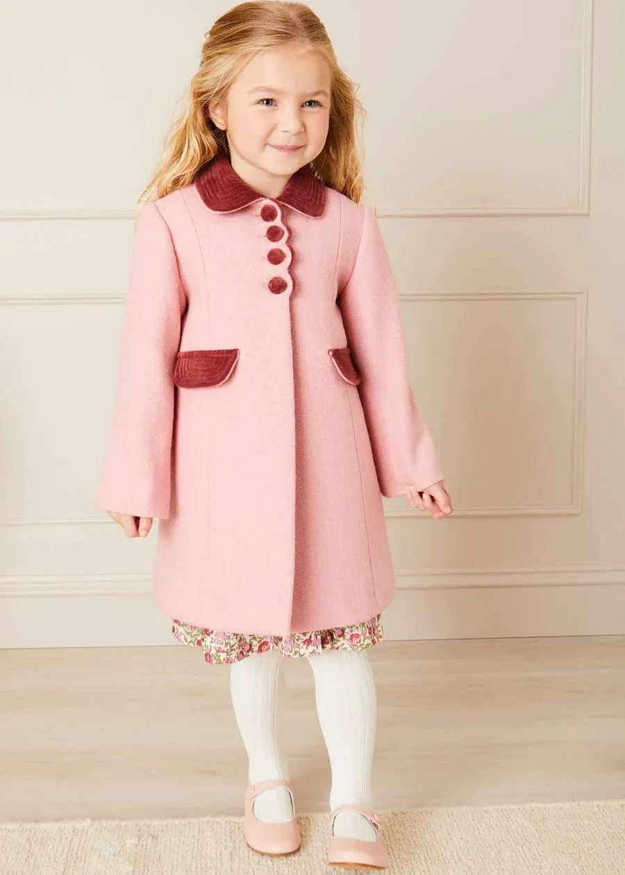 Single Breasted Scallop Detail Coat in Pink (2-10yrs)