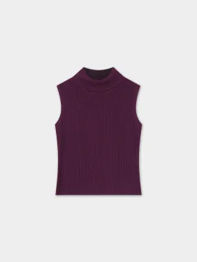 Sleeveless Ribbed Turtleneck-Wine