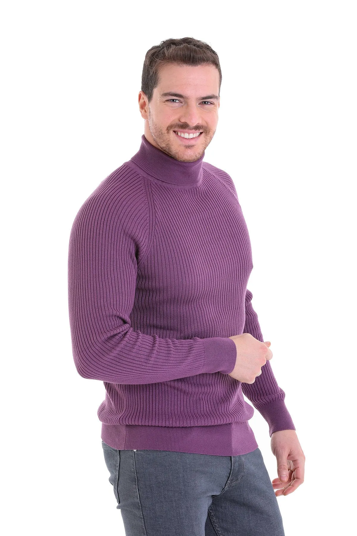 Slim Fit Purple Turtleneck Sweater