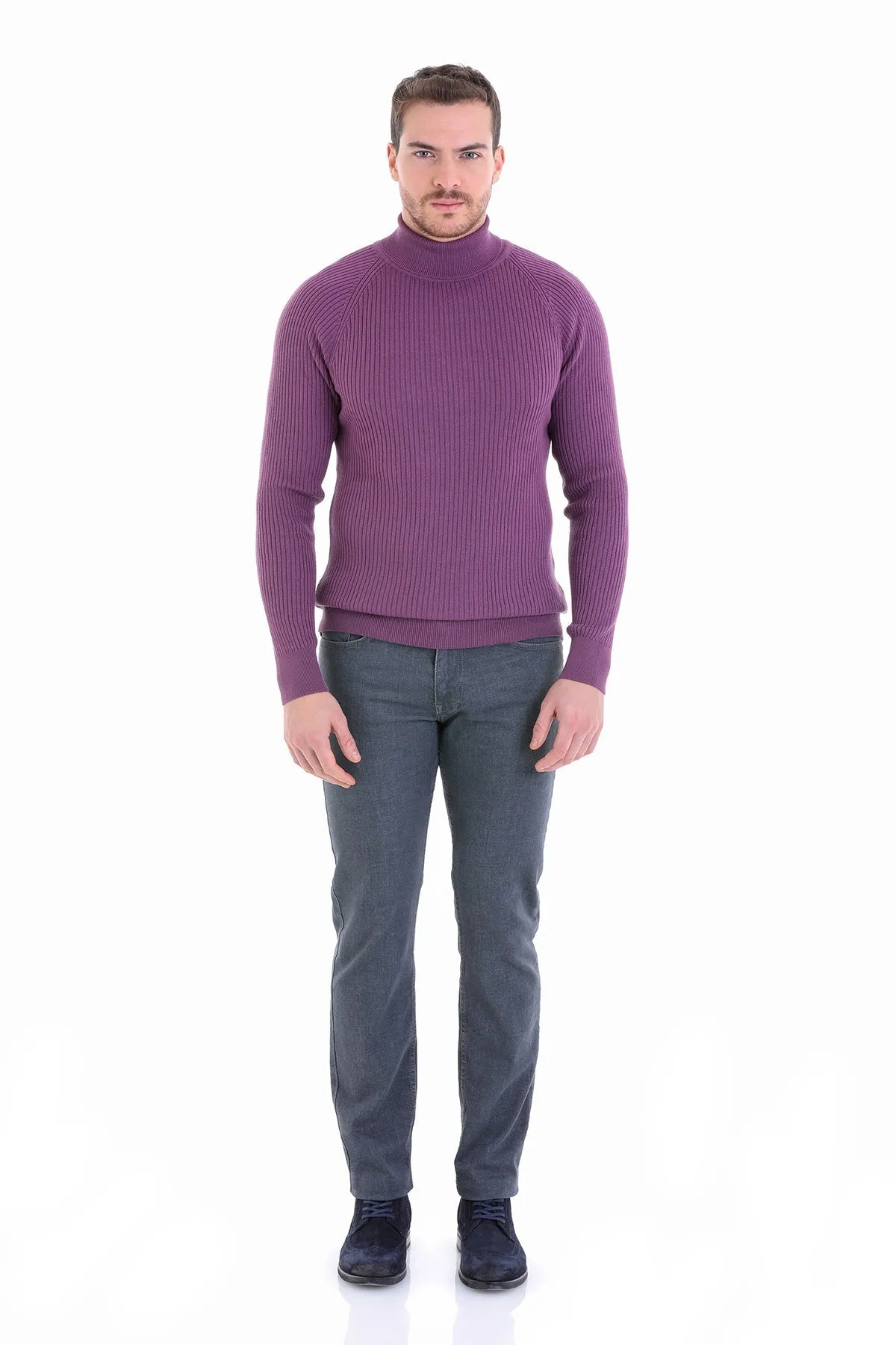 Slim Fit Purple Turtleneck Sweater