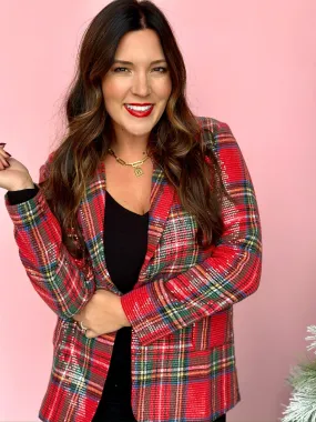 Sparkle for the Holiday Plaid Sequin Blazer-FINAL SALE