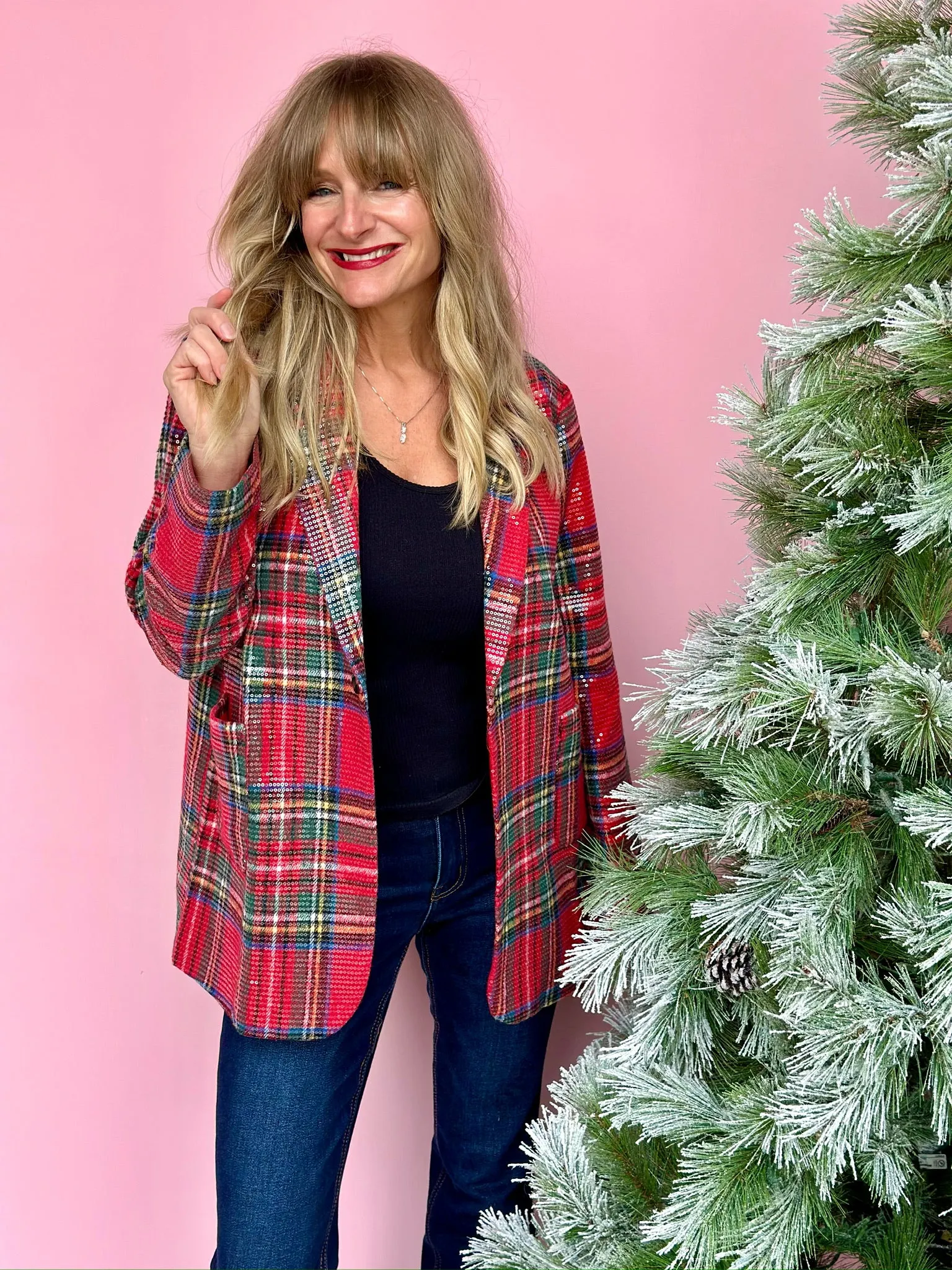 Sparkle for the Holiday Plaid Sequin Blazer-FINAL SALE