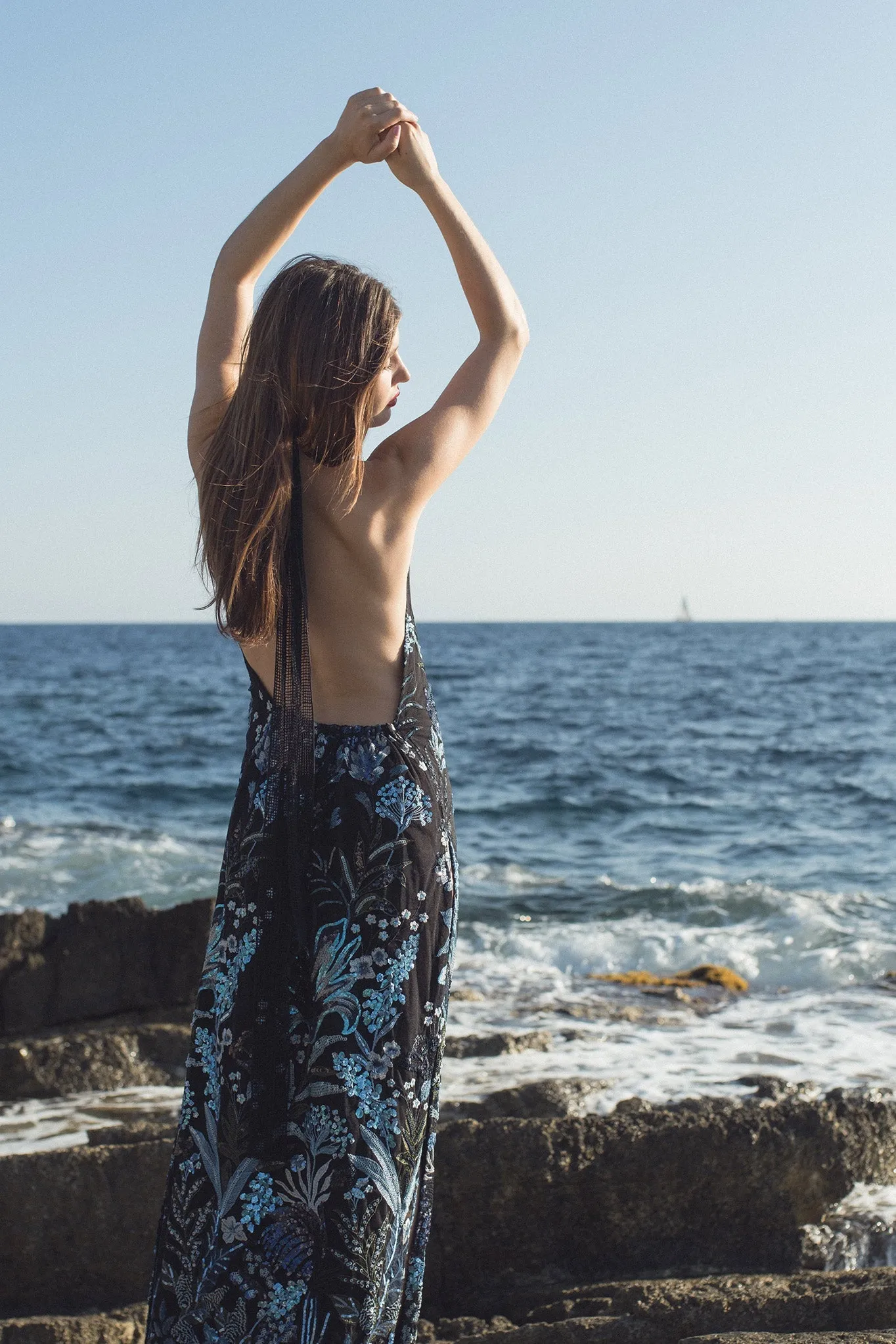 Stella Sequin Halter Open-Back Dress by Miguelina
