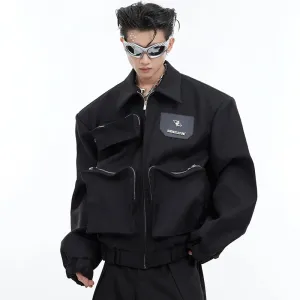 Streetwear Male Jackets Large Pockets Shoulder Pad Solid Color Men's Short Coats Personalized Autumn Stylish 9C4435