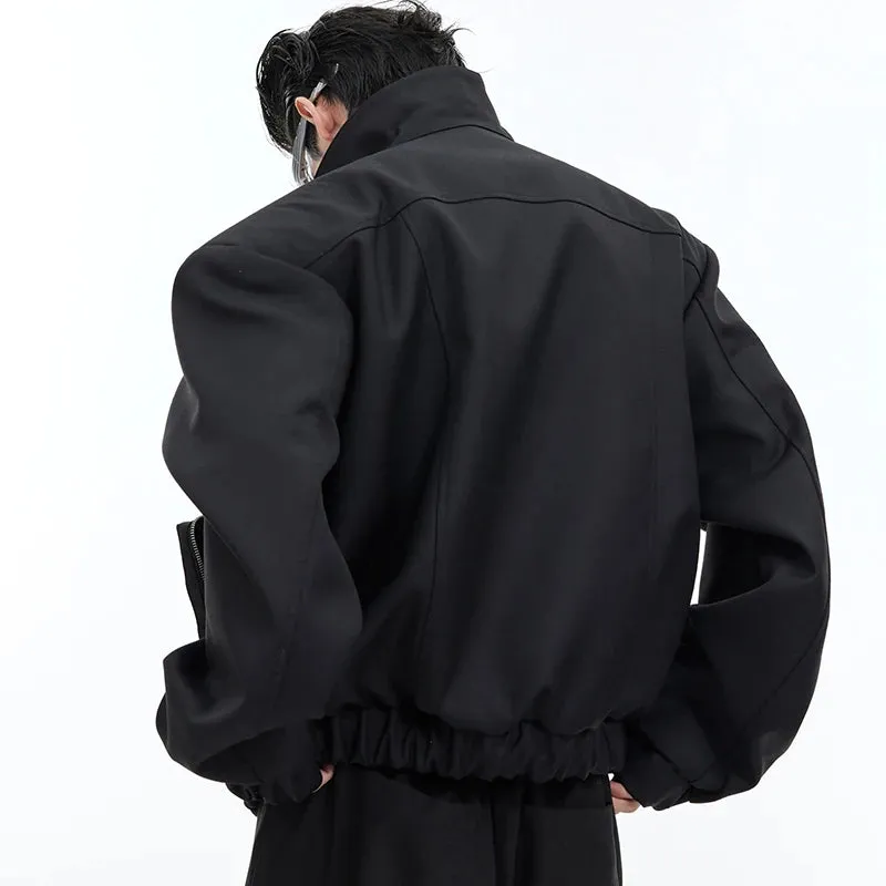 Streetwear Male Jackets Large Pockets Shoulder Pad Solid Color Men's Short Coats Personalized Autumn Stylish 9C4435