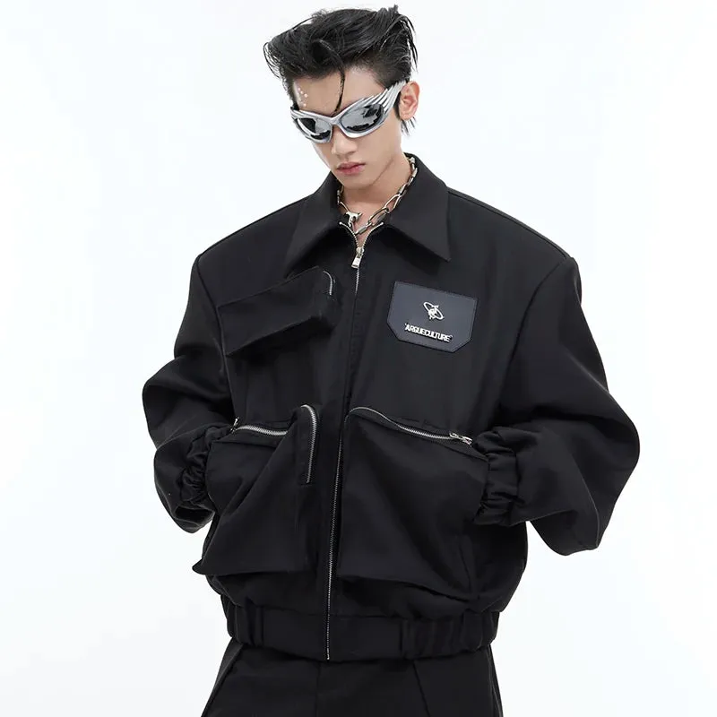 Streetwear Male Jackets Large Pockets Shoulder Pad Solid Color Men's Short Coats Personalized Autumn Stylish 9C4435