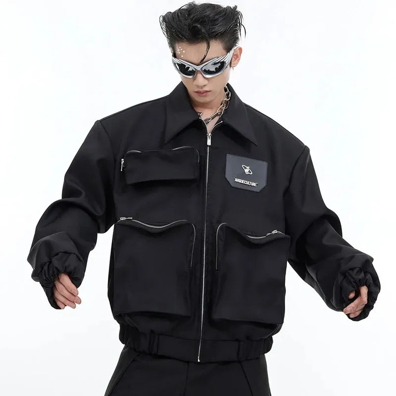 Streetwear Male Jackets Large Pockets Shoulder Pad Solid Color Men's Short Coats Personalized Autumn Stylish 9C4435
