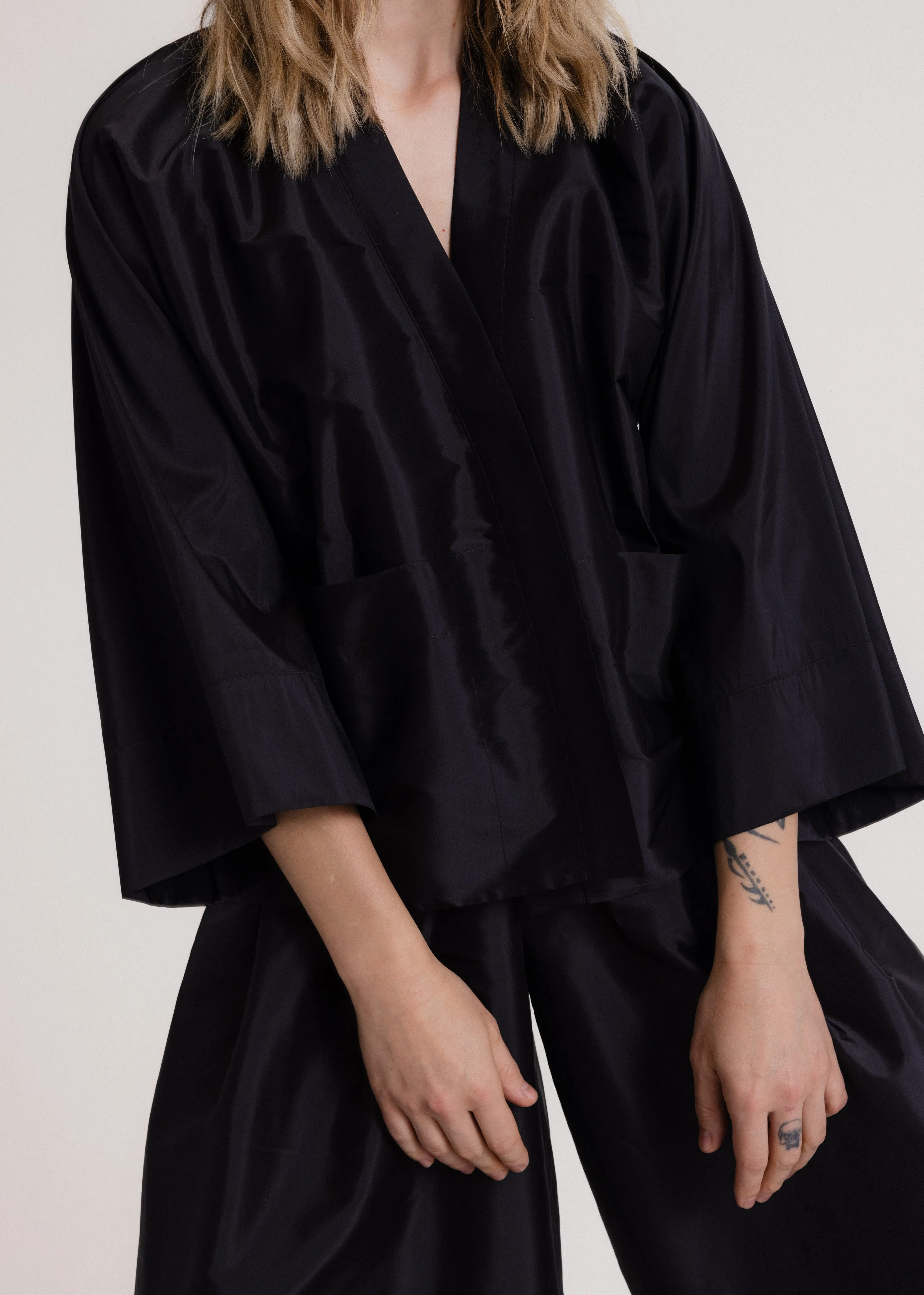 Taffeta Kimono Jacket in Black