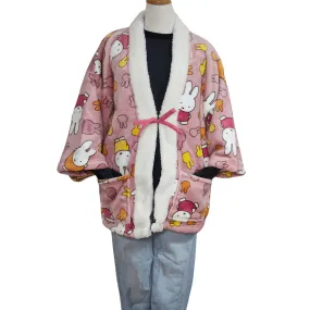 Traditional Japanese Hanten coat - Cute Miffy Fleece -Dark pink
