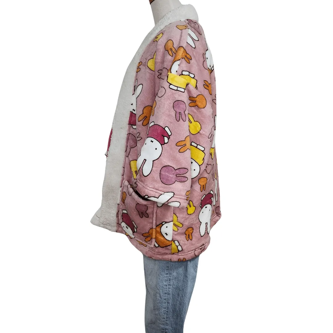 Traditional Japanese Hanten coat - Cute Miffy Fleece -Dark pink