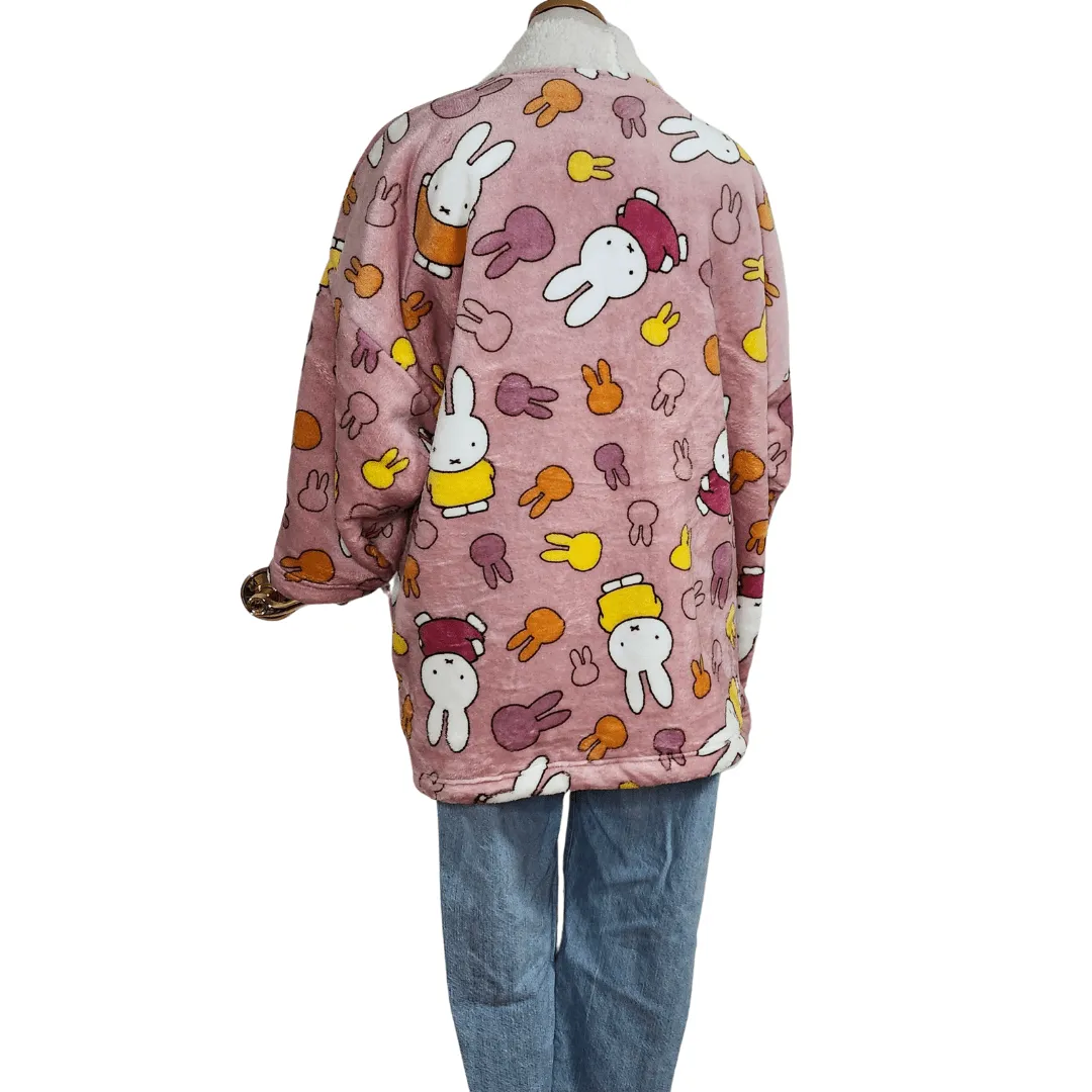 Traditional Japanese Hanten coat - Cute Miffy Fleece -Dark pink