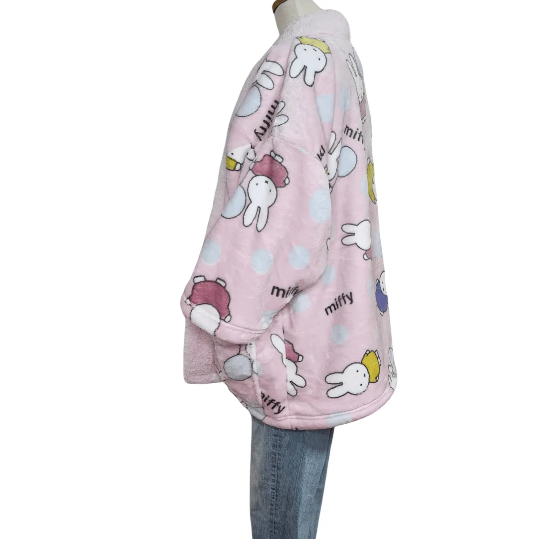 Traditional Japanese Hanten coat - Cute Miffy Fleece -Light pink