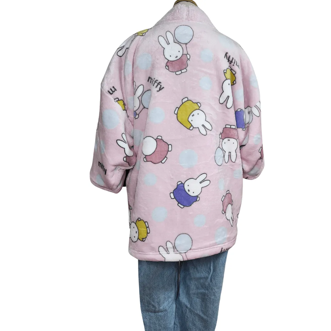 Traditional Japanese Hanten coat - Cute Miffy Fleece -Light pink