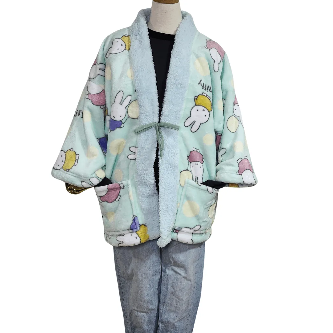 Traditional Japanese Hanten coat - Cute Miffy Fleece -Mint