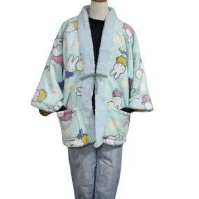 Traditional Japanese Hanten coat - Cute Miffy Fleece -Mint
